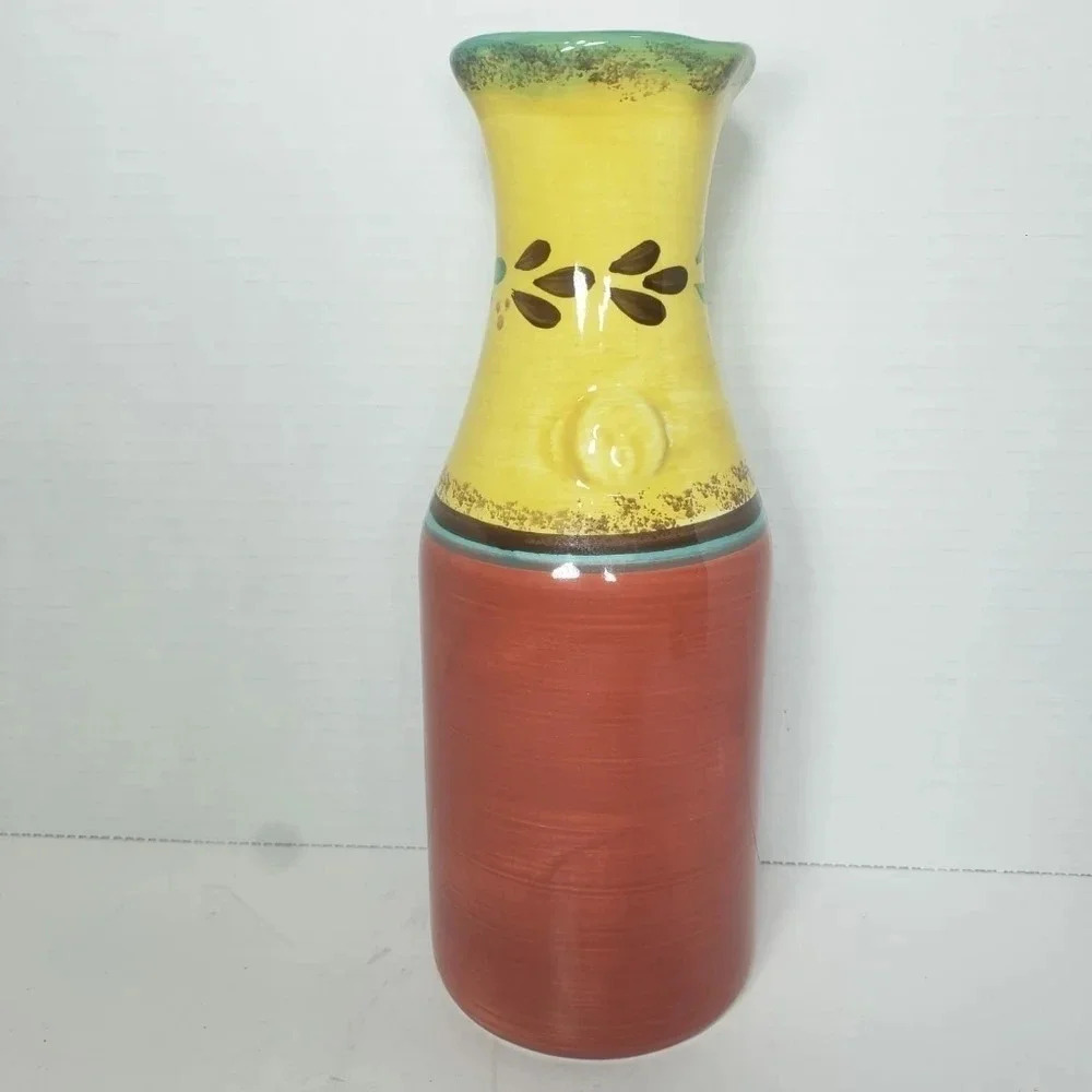 Handpainted Ceramic Casa Domani Tuscany Multi-colored Carafe.